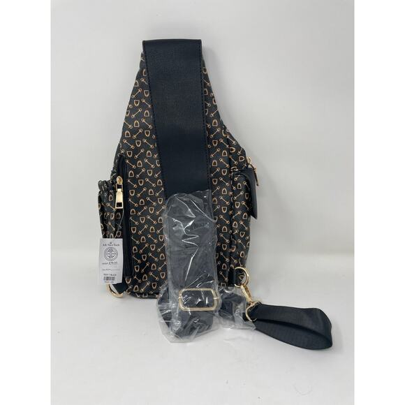 AR New York Black Printed‎ Vegan Faux Leather Sling Bag New - Picture 3 of 9